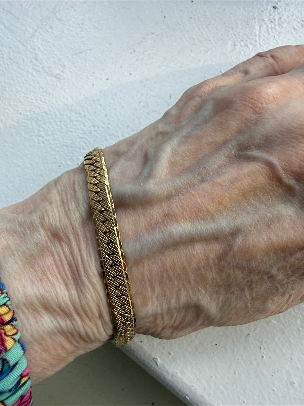 Vintage Monet Textured Herringbone Chain Gold Tone Signed Bracelet.